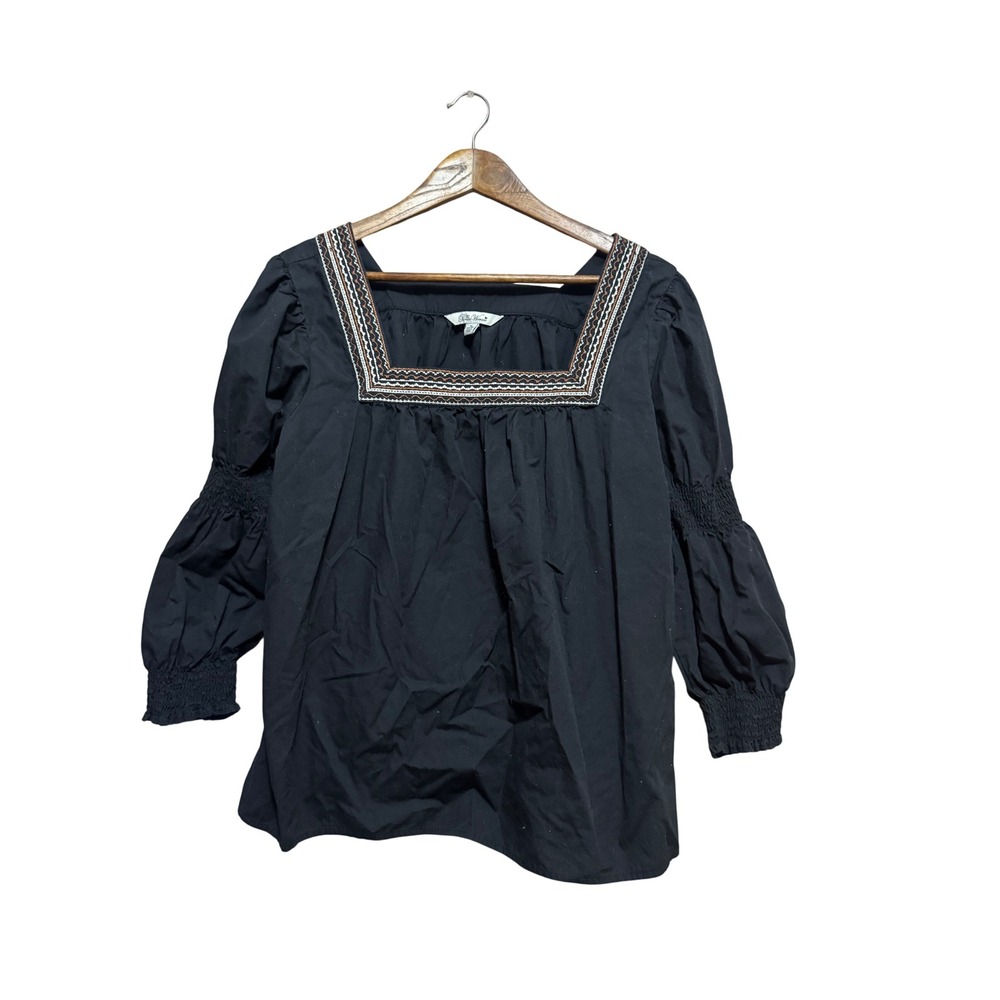 The Pioneer Woman Blouse‎ Womens S Black Excellent Smocked Balloon Sleeve Cotton